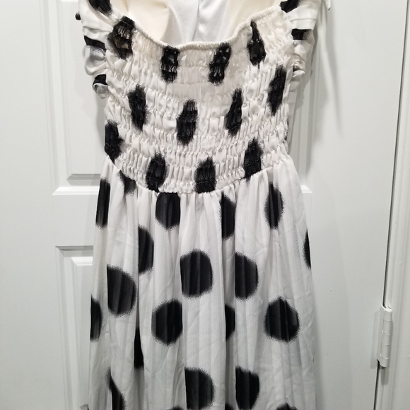 Strapless Maxi Dress Beach Tropical Summer Dress White Black Dot - Picture 7 of 8